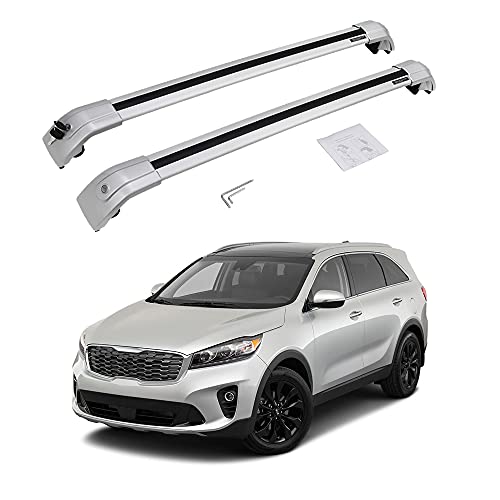 AUXPACBO Fit for Kia Sorento 2015-2020 Adjustable Aluminum Roof Rack Rail-Sliver Cross Bars Crossbar Anti-Theft Design for Roof with Side Rails (2Pcs)