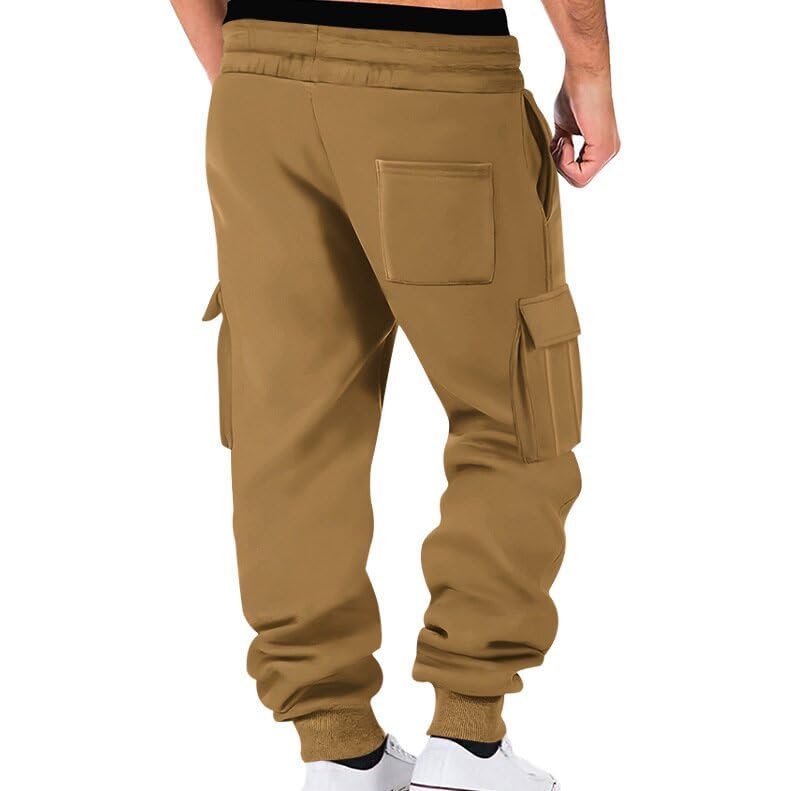 Mens Fleece Cargo Sweatpants Heavyweight Sweat Pants with Pockets Elastic Waist Drawstring Joggers for Men2