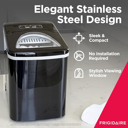 Frigidaire 26 Lbs per day Portable Compact Maker, Ice Making Machine, Black Stainless, Medium