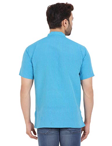 Image of LATEST CHIKAN Men's Cotton Regular Striped Short Kurta Half Sleeves - NP-SK-PNT