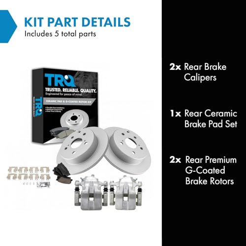 Image of TRQ Rear Brake Pad and Rotor Set Ceramic G Coated Rotors Calipers