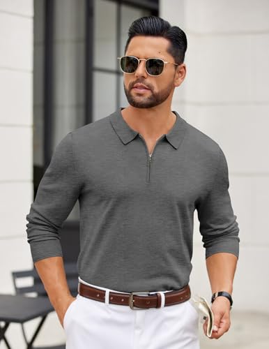 COOFANDY Polo Shirts for Men Quarter Zip Knit Polo Sweater Fall Pullover — view 4