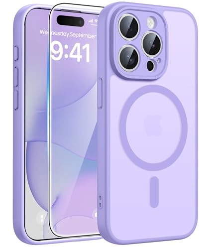 Image of FNTCASE for iPhone 15 Pro Case: [Compatible with Magsafe] Translucent Matte Cases with [Full Camera Protection] [Screen Protector] Military Grade Shockproof Protective Phone Cover - Light Purple
