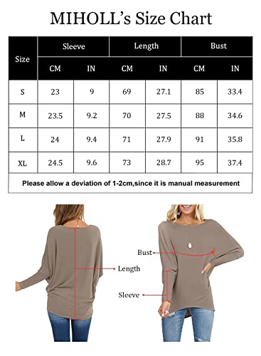 Miholl Batwing Tops For Womens Casual Blouse Loose Dolman Long Sleeve Shirts (Light Coffee, Large) #TOP3