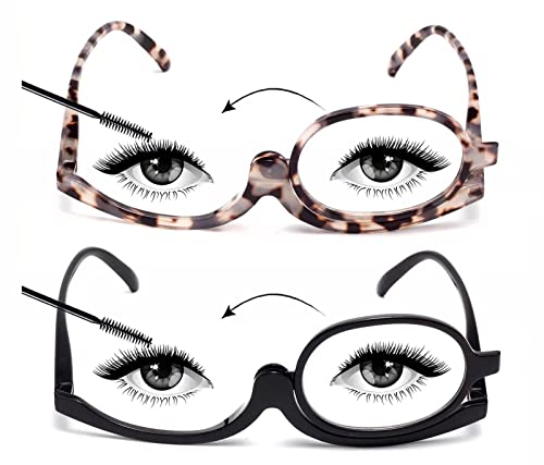Amorays Gafas de maquillaje para mujer, gafas de lectura monolente para maquillaje de moda, 2 paquetes 3660NEW, Negro + tortuga, +3.00 Cover