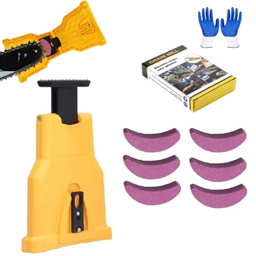 Affuteur Chaine Tronçonneuse, Affûteur De Tronçonneuse Ultra-Rapide, Précision Instantanée Pour Coupe Efficace, Sans Démontage, Idéal Jardin Et Usage Domestique (Affûteuse de chaîne + 6 meules)