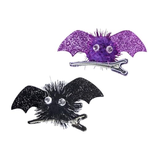 Pinzas para el cabello Halloween Bat negras y moradas miniatura 6