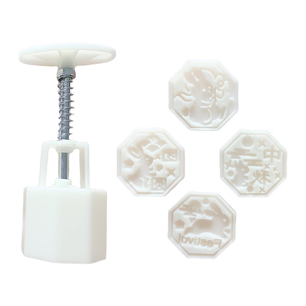 OTGO 65g Mooncake Mold Set with 4 PCS Stamps,Animal Rabbit Pattern Shape Design - Mooncake Mould Press Cookie Mold for Mid-Autumn Festival