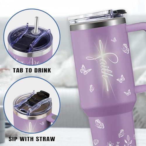 RHONGE Christian Tumbler With Handle 30 Oz, Christian Gifts for Women Faith, Birthday Christmas Graduation Gifts For Women Mom Sister Best Friends, Purple Christmas Coffee Insulated Cup by RHONGE - Used condition - Image 5