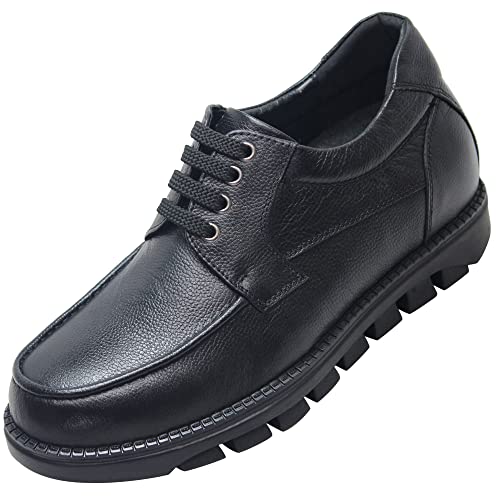 CALTO Men's Invisible Height Increasing Elevator Shoes - Black Pebble Grain Leather Lace-up Casual Shoes - 3 Inches Taller - G6381 - Size 8 D(M) US