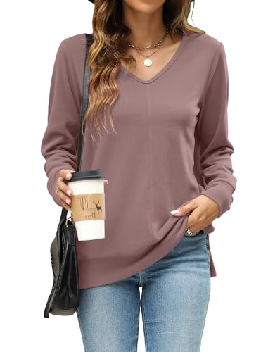 Bosmeer Womens Pullover Sweaters V Neck Lightweight Tunic Tops Fall Fashion 2023 Dusty Pink X-Large thumb #3