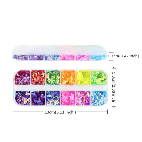 Zdiwoo ZDIWOO-1676 12Grids Holographic Mermaid Colorful Nail Art Glitter Irregular Rainbow Candy Color Fragments Fragments Powder Flakes Gradient Bright Ice Slag Nail Sequins Metallic Foil Nail Supplies Diy Decoration thumb #6
