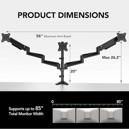 Image of HUANUO Triple Monitor Mount for 17 to 32 inch Screens, Adjustment Gaming Triple Monitor Stand with Swivel, Tilt, Rotation, Clamp & Grommet Kit