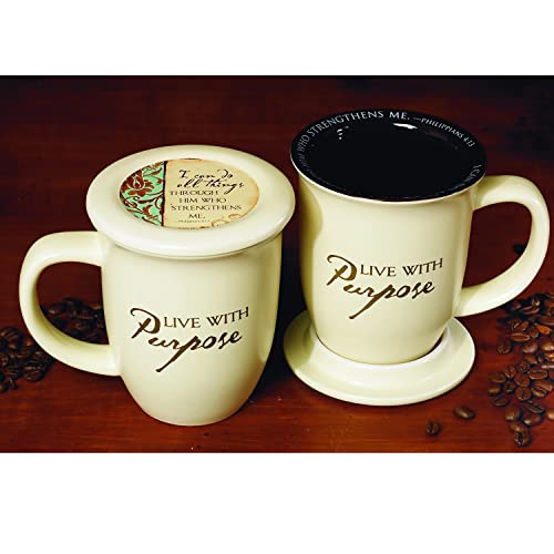 Live With Purpose Ceramic Bible Verse Mug With Lid/Coaster, Inspirational Christian Mugs, 14 Ounces, By Abbey And Ca Gift #TOP1