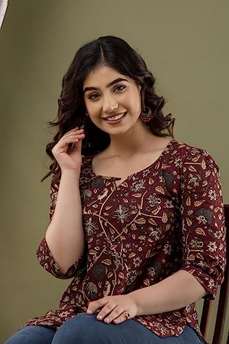 Image of Flora Printed I Cotton Top I Tops I Topper I Blouse I T-Shirt I Short Kurti ITop for Women