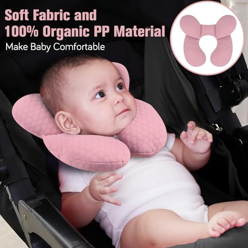 Image of KAKIBLIN Baby Travel Pillow, Upgraded Baby Neck Pillows for Car Seat, Infant Neck Support Pillow for Head and Neck,Newborn Head Support for Car Seat, Stroller, Pushchair(Pink)