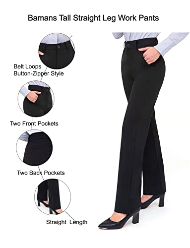 Bamans Work Pants For Women Yoga Dress Pants Straight Leg Stretch Work Pant With Pockets (Black, Large) #TOP4