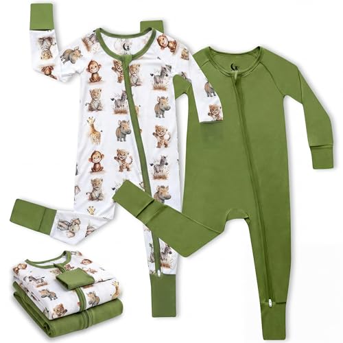 Image of CubbieMoon Bamboo Viscose Baby Pajamas 2 Way Zip for Diaper Change 0 to 24 Month Soft Stretchy Sleeper 2 Pack