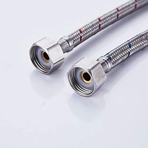 Heable Pack of 2 Kitchen/Basin Monobloc Mixer Tap Connectors Flexi Pipes Tails British Standard Pipe M10 x1/2 Fitting 500mm Long (Silver Pipes)