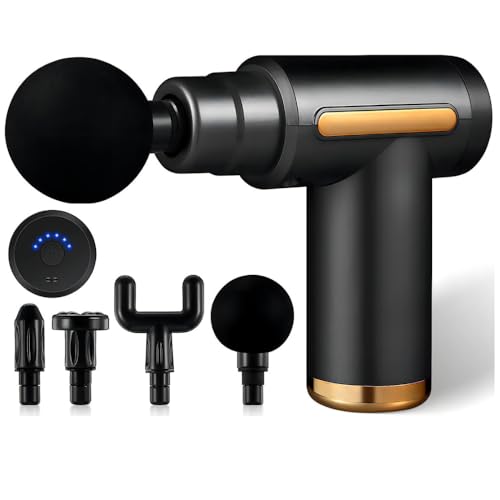 Pistola de Massagem Muscular Elétrica Profissional Recarregável, Massageador Miofascial com 4 Ponteiras Removíveis, Velocidades Variáveis, para Atletas e Praticantes de Esportes - Premium
