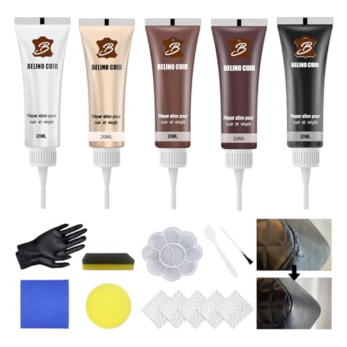 Celiodd 5 Piezas Kit de Reparación de Cuero, Kit de Reparación de Piel Sintética, Cuero Líquido, Kit de Reparación de Cuero Negro, Adecuado para Asientos de Coche, Sofás, Chaquetas de Cuero, Zapatos