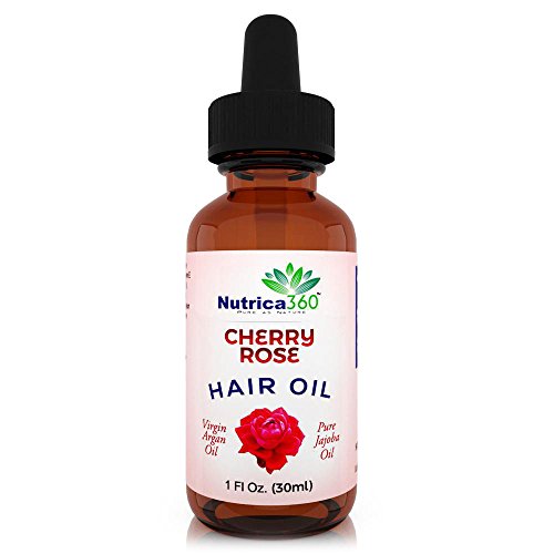 Nutrica360 Cherry Rose Hair Oil-repairs damaged hair, Stimulate hair Growth, Eliminate knots and tangles, soft and smooth hair, Moisturize hair with no leftover residue- 1 Fl Oz. (30ml)