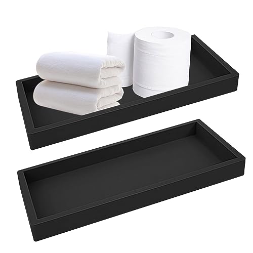 Qivine 2 Stück Badezimmer Tablett, 30 x 12 x 1,8 cm Rechteckig Silikon Teller Schwarz Deko Tablett Schminktisch Badezimmertablett für Schmuck, Kerzen, Handtuch, Seife