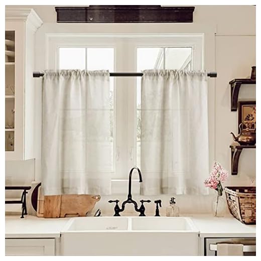 XTMYI 30 Inch Length Short Curtains Linen Semi Sheer Rod Pocket Small Window Ivory Cream Cafe Curtains for Bathroom/Kitchen,Natural