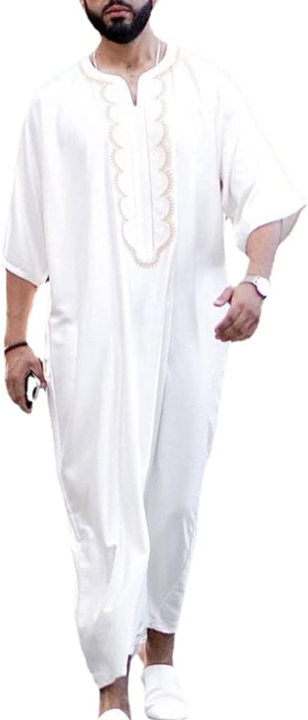 Muslim Clothing Asukohu Men Islamic Arabic Kaftan Muslim Clothing Long Sleeve Printing Abaya Robes Fashion Saudi Arabia Dubai Mens Jubba Thobe