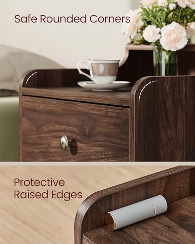 image for VASAGLE Nightstands, Set of 2, Bedside Tables with Hidden Drawers, Mid