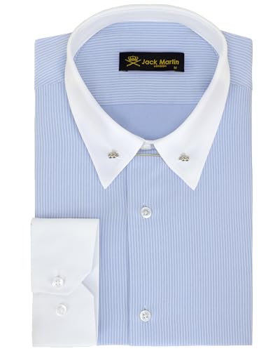 Photo de Jack Martin - Chemise à col épingle - Chemises Formelles Coupe Slim pour Homme (Raye Blanc,XL)