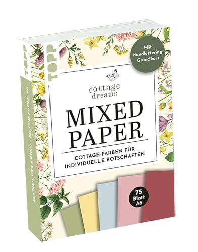 Handlettering Mixed Paper Block Cottage Dreams - Gelb, Grün, Blau, Rosa, Rot - A6: 75 feste Motivpapiere A6 in 5 Cottagefarben. Mit Handlettering-Grundkurs
