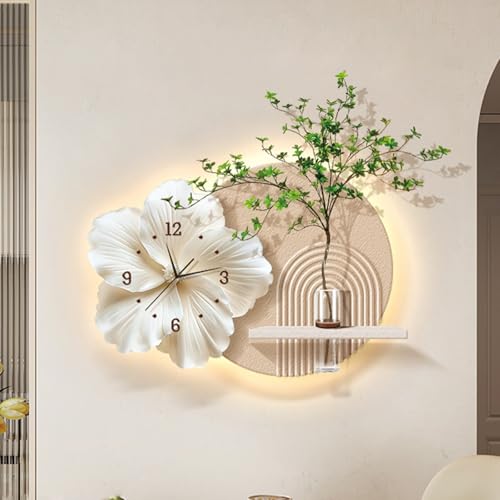 HDZNDH Modern Floral Wall Clock with 3D Glass Vase, Stylish
