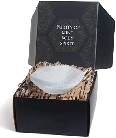 PURAMENTO Selenite Hexagon Crystal Bowl - Large Handmade in Morocco Gem Bowl for Charging Crystals, Chakra Stones, Sage Smudging, Cleansing, Healing, Reiki, Wicca, Metaphysical & Meditation (4-5 Inch)