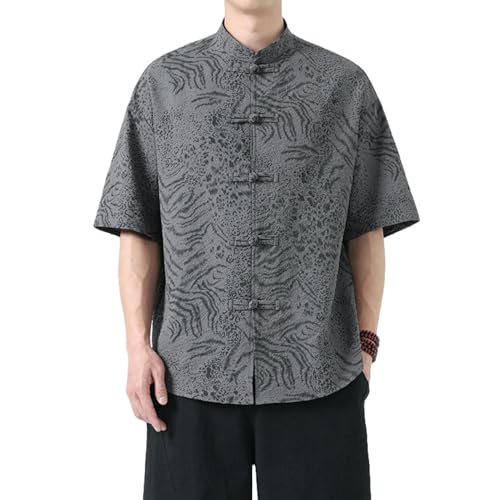 Traje jacquard de manga corta estilo chino retro holgado con cuello alto