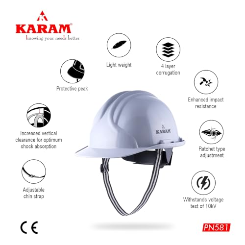 Image of KARAM PN581 Safety Industrial Helmet for Men | Light Weight with Ratchet Type Adjustment | Comfortable Fit & Durable Hard Hat | EN Certified | Grey