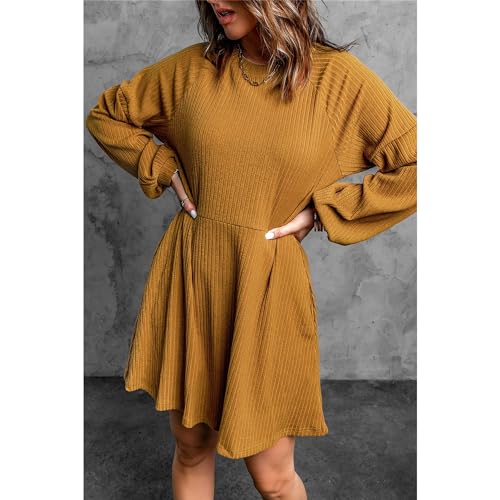 Robe décontractée à taille haute jaune S pour femme