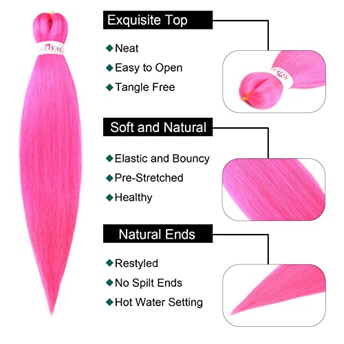 Pre Stretched Braiding Hair Hot Pink Braiding Hair 8Packs/Lot Knotless Braids Itch Free Hot Water Setting Synthetic Fiber Yaki Texture Crochet Braiding Hair Extension(26Inch，Hot Pink) #TOP3