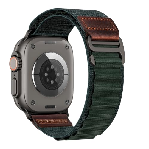 Image of MRAIN-H Leather Design Compatible with Apple Watch Bands Ultra 3 2 1 (49mm) & Series 11 10 9 8 7 6 5 4 SE 3 2 1 (46mm 45mm 44mm), Soft Stretchy Nylon Sport Band for iWatch Men Women