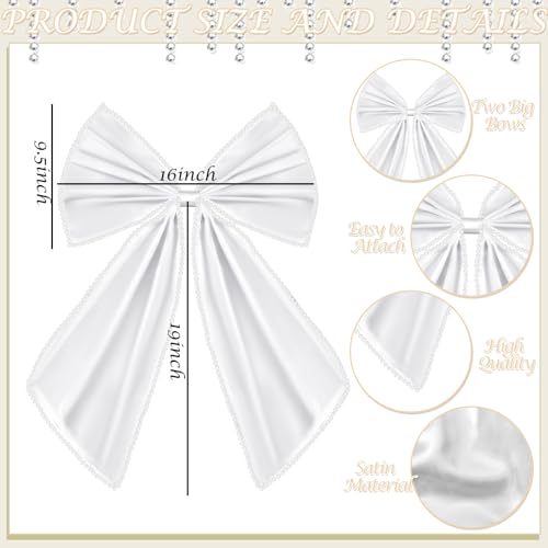 Janinka Big Satin Bow Detachable Train for Wedding Dress 16'' x 19'' Removable Large Satin Bow Train with Pearl Trim White Elegant Wedding Dress Bride Formal Outfit Bowknot Accessories2