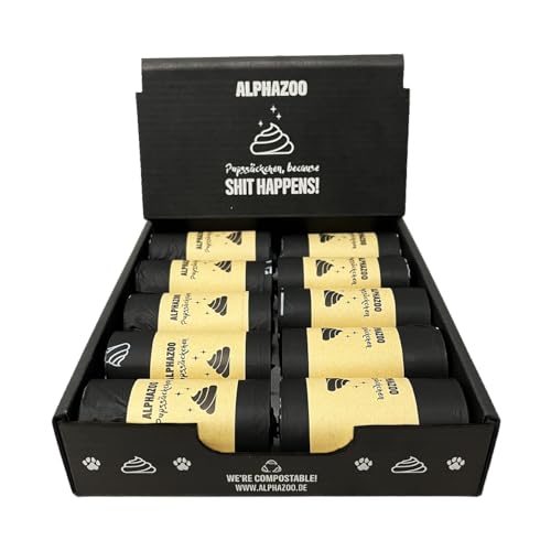 alphazoo Bolsas para excrementos de perros biodegradables, 300 unidades, bolsas sostenibles para excrementos para perros con ruedas, a prueba de fugas, resistentes a desgarros
