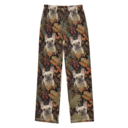 Bulldog Pine Cone Boys Long Pants Soft Trousers Elastic Waist Kids Lounge Bottoms with Pockets S-XL