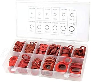 600pcs Washer Assortment Kit, Red Steel Paper Fiber Flat Washers Insulation Washer Assorted Set with Box, 12 Different Assorted Sizes(600pcs)
