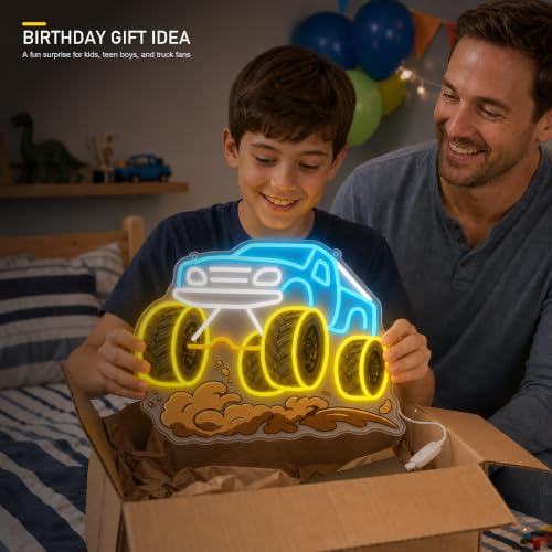 Image of CULOIS Monster Truck Neon Sign for Boys Room, Dimmable LED Car Neon Light