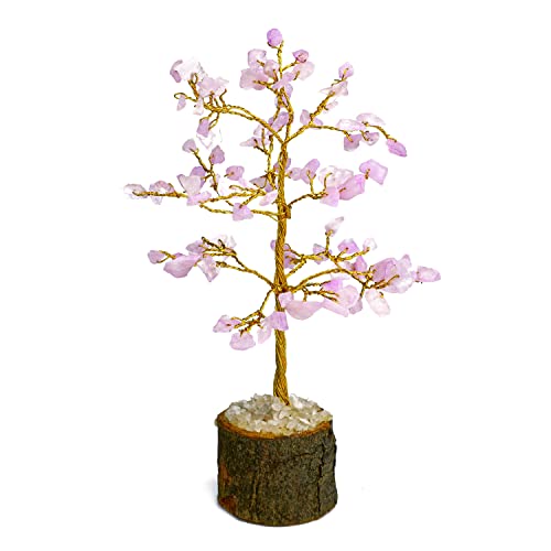 Image of REMEDYWALA Charged Energized Rose Quartz Crystal Tree for Reiki Healing, Rose Quartz Stone Tree Showpiece for Good Luck Home Decor, 100 Beads
