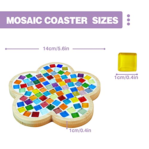 VAESCOL Glass Mosaic Tiles, Mosaic Kit with Bamboo Coaster, Crafts for Adults Mixed Colors Mosaic Kit Mosaic Crafts Materials Package Household Decoration, Holiday Gift, Daily Gift and Home Decor - Thumbnail 3