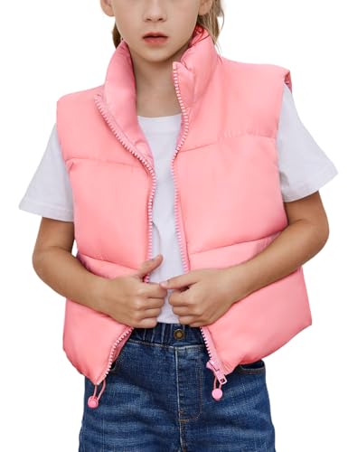 Gihuo Girls Winter Puffer Vest Lightweight Water-Resistant Quilted Vests Cropped Warm Kids Sleeveless Jacket Outerwear