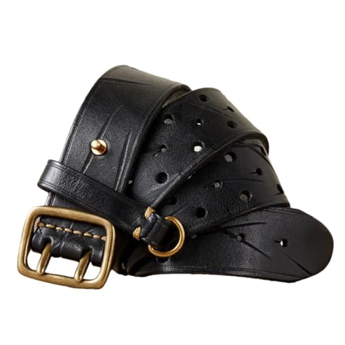 Men's 3.8Cm Wide Genuine Leather Belt, Double Pin-Buckle Male Jeans Belts