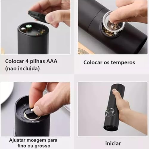 Conjunto Moedor Elétrico de Sal e Pimenta (Pacote com 2) INOX Moedor de Sal e Pimenta Automático Com