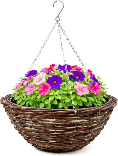 Image of Garden Mile 14" Hanging Basket with Chain Outdoor Flower Planter Pot